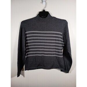 Harve Benard Womens Mock Neck Striped Gray Acrylic Nylon Wool Sweater Size Large
